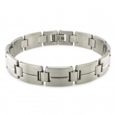 Stainless Steel Horizontal Groove Accent Link Bracelet