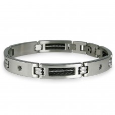 Stainless Steel Black CZ Cable Inlay Link Bracelet