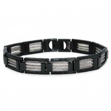 Black Stainless Steel Cable Inlay Link Bracelet