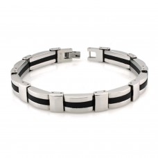 Stainless Steel Horizontal Rubber Inlay Link Bracelet