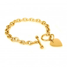 Gold Plated Stainless Steel Heart Tag Charm Toggle Bracelet