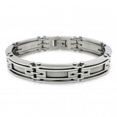 Stainless Steel Duo Finish Mesh Inlay Link Bracelet