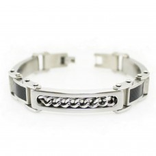 Stainless Steel Carbon Fiber Inlay ID Link Bracelet