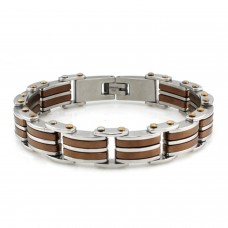 Two-Tone Stainless Steel Brown Link Bracelet