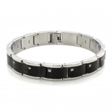 Two-Tone Black Stainless Steel Cubic Zirconia Link Bracelet