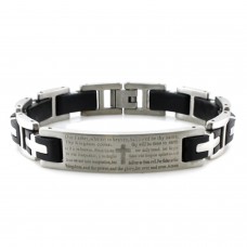 Stainless Steel Lord's Prayer Black Rubber Inlay Link Bracelet