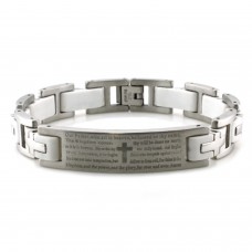 Stainless Steel Lord's Prayer White Rubber Inlay Link Bracelet