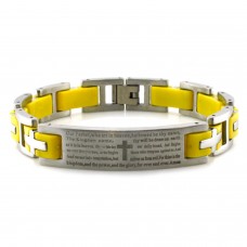 Stainless Steel Lord's Prayer Yellow Rubber Inlay Link Bracelet