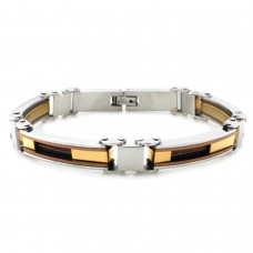 Tri-Tone Stainless Steel Two-Tone Cable Inlay Link Bracelet