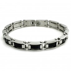 Stainless Steel Dome Black Carbon Fiber Link Bracelet