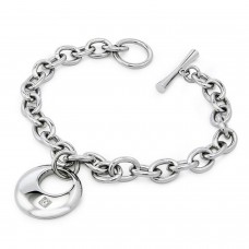 Stainless Steel Crescent Moon CZ Bracelet