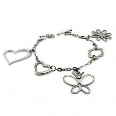 Stainless Steel Multiple Charm Chain Link Bracelet