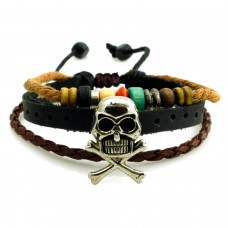 Leather Boho Skull and Bones Adjustable Bracelet