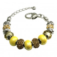 Metal Alloy Multi-color Gold and Yellow Bead Charms Bracelet