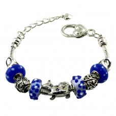 Metal Alloy Antique China Blue with Puppy Bead Charm Bracelet