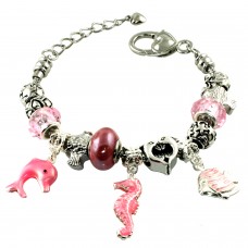 Metal Alloy Seahorse and Fish Nautical Themed Bead Charm Bracelet