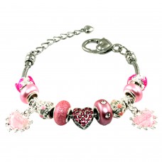 Metal Alloy Pink Starfish and Hearts with CZ Bead Charm Bracelet