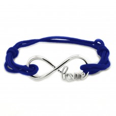 Sterling Silver Infinity Love Adjustable Blue Rope Bracelet