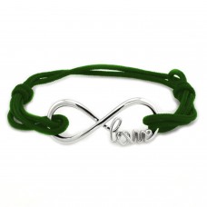 Sterling Silver Infinity Love Adjustable Green Rope Bracelet