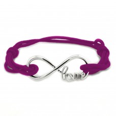 Sterling Silver Infinity Love Adjustable Purple Rope Bracelet