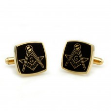 Gold Plated Stainless Steel Masonic Symbol Square Cuff Links