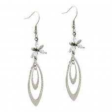 Stainless Steel Floral Dangle Leaf Earrings