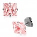 Stainless Steel Princess Cut Pink Cubic Zirconia Stud Earrings, Size: 4 mm