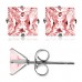 Stainless Steel Princess Cut Pink Cubic Zirconia Stud Earrings, Size: 4 mm