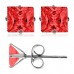 Stainless Steel Princess Cut Red Cubic Zirconia Stud Earrings, Size: 5 mm