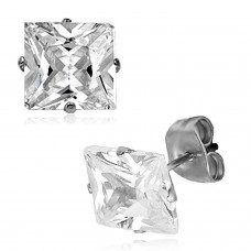 Stainless Steel Princess Cut White Cubic Zirconia Stud Earrings, Size: 4 mm