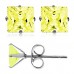 Stainless Steel Princess Cut Yellow Cubic Zirconia Stud Earrings, Size: 3 mm