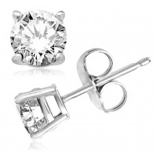 Sterling Silver Round Cubic Zirconia Gem Stud Earrings, Size: 6 mm