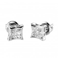 Sterling Silver 0.05 CTW Diamond Princess Cut Pave Bevel Earring Studs