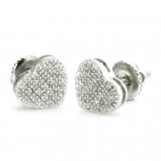 Sterling Silver 0.15 CTW Diamond Paved Heart Shape Stud Earrings