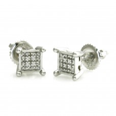 Sterling Silver 0.05 CTW Diamond Paved Square Stud Earrings