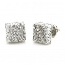 Sterling Silver 0.25 CTW Diamond Tight Micro Pave Square Stud Earrings