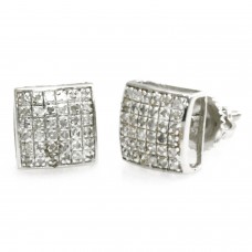 Sterling Silver 0.20 CTW Diamond Paved Dome Square Stud Earrings