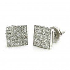 Sterling Silver 0.20 CTW Diamond Paved Flat Top Square Stud Earrings