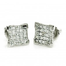 Sterling Silver 0.15 CTW Diamond Edge Framed Paved  Square Stud Earrings