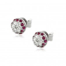 Sterling Silver Red and White CZ Dome Stud Earrings