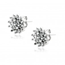 Sterling Silver Chrysanthemum Flower Round Stud Earrings