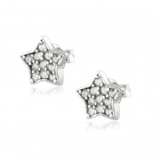 Sterling Silver Cubic Zirconia Paved Star Stud Earrings