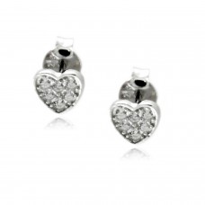 Sterling Silver Paved Petite Hearts Stud Earrings