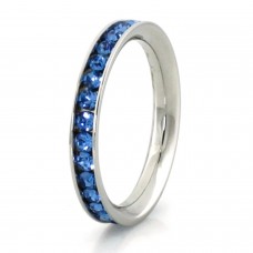 Stainless Steel Eternity 3mm Blue Sapphire Color Crystal Stackable Ring