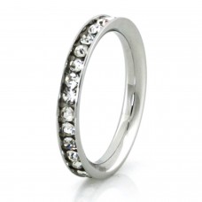 Stainless Steel Eternity 3mm Clear Color Crystal Stackable Ring