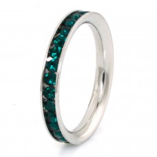 Stainless Steel Eternity 3mm Emerald Color Crystal Stackable Ring