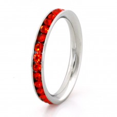 Stainless Steel Eternity 3mm Hyacinth Color Crystal Stackable Ring