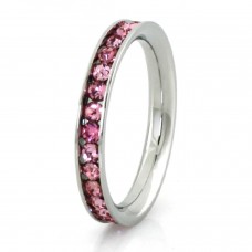 Stainless Steel Eternity 3mm Rosaline Color Crystal Stackable Ring