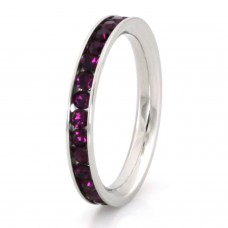 Stainless Steel Eternity 3mm Amethyst Color Crystal Stackable Ring