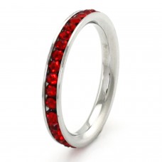 Stainless Steel Eternity 3mm Ruby Color Crystal Stackable Ring